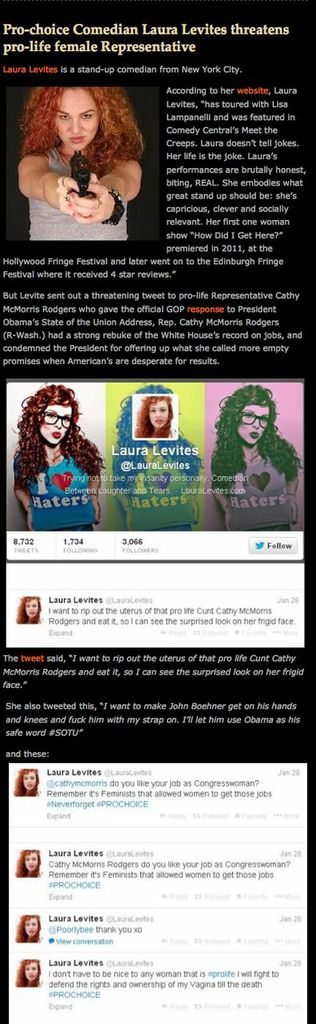 Pro-Choice Comedian Laura Levites Threatens Pro-Life Female Representative