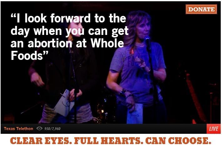 A screen shot of the abortion fundraiser with sarah silverman called Clear Eyes, Full Hearts, Can Choose. Lizz Winstead said: "I look forward to the say when you can get an abortion at Whole Foods"