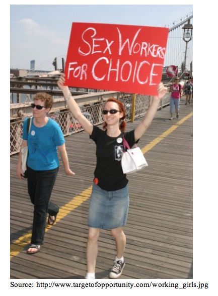 A female lady holding a sign that says: Sex Workers for Choice