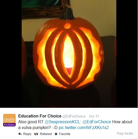 Education For Choice twitter account posted a photo of a carved pumpkin in the shape of a Vulva