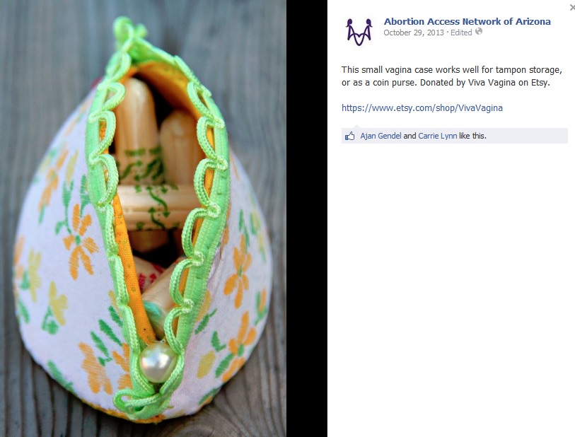 A photo posted by Abortion Access Network of Arizona of a small vagina case made by Viva Vagina on Etsy