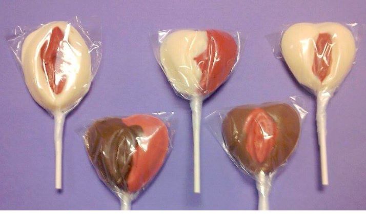 A photo of 5 chocolate pop's shaped like vaginas that a NOW chapter posted
