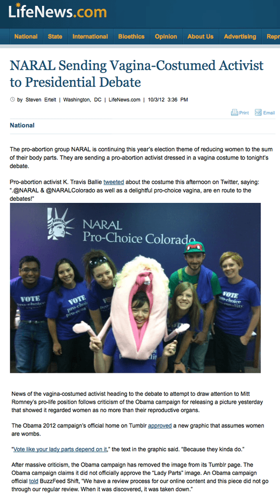In The News: NARAL Sends Activist Dressed as Vagina to Presidential Debate
