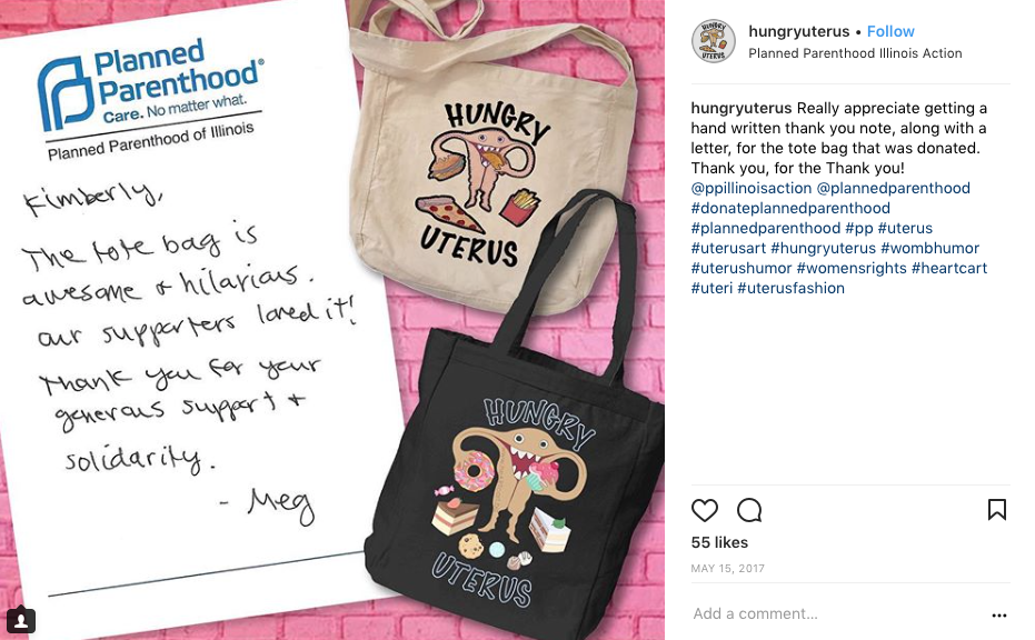 Apparently, Planned Parenthood was giving out "Hungry Uterus" tote bags. Talk about a fashion statement.