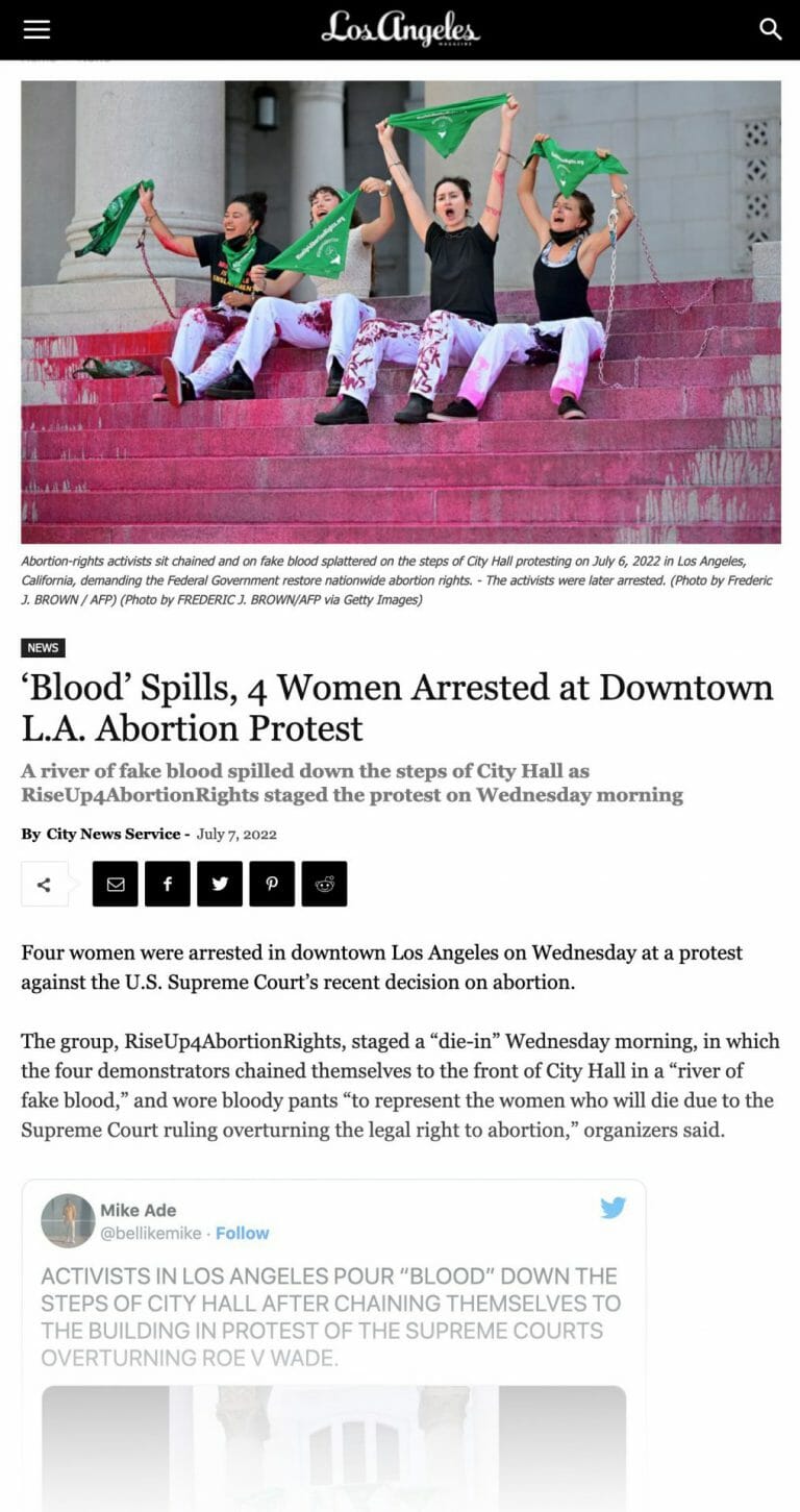 ‘Blood’ Spills, 4 Women Arrested at Downtown L.A. Abortion Protest