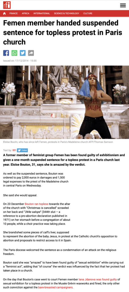 Femen Member Handed Suspended Sentence For Topless Protest In Paris Church
