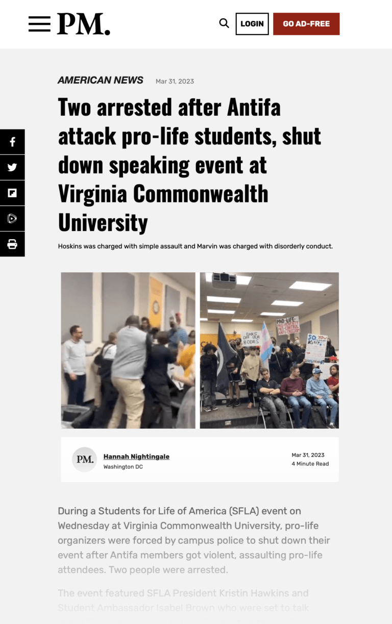 Two arrested after Antifa attack pro-life students, shut down speaking event at Virginia Commonwealth University